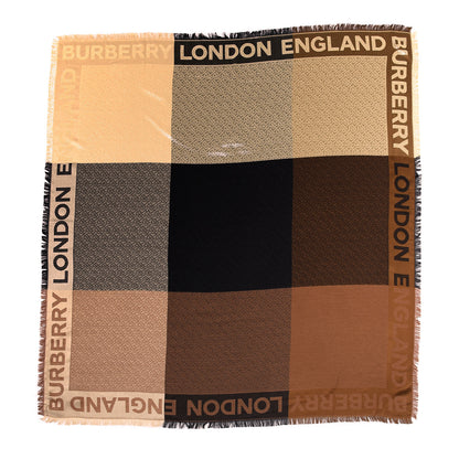 Burberry Metallic Silk Wool TB Monogram Colorblock Square Scarf Chestnut 1 of 5