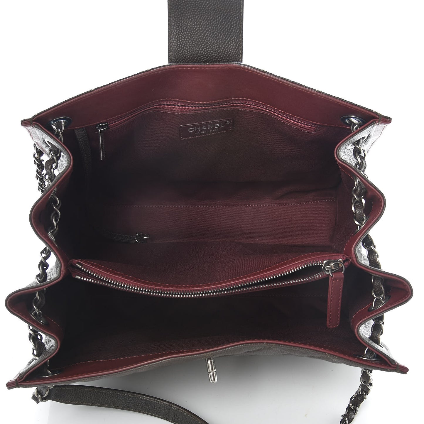 Caviar Quilted Large CC Accordion Shopping Bag Brown