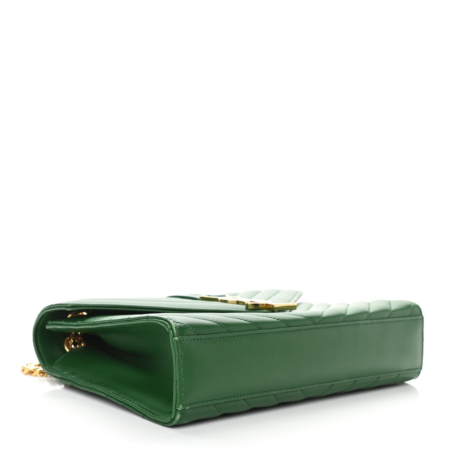 Saint Laurent Lambskin Matelasse Chevron Medium Monogram Satchel Green 4 of 11
