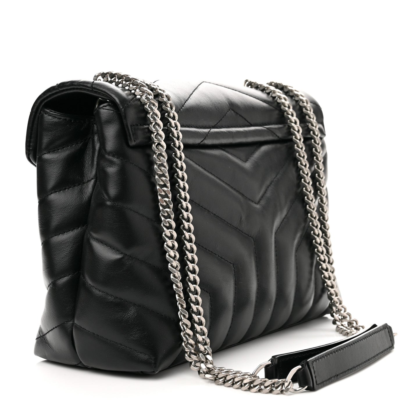 Calfskin Y Quilted Monogram Small Loulou Chain Satchel Black