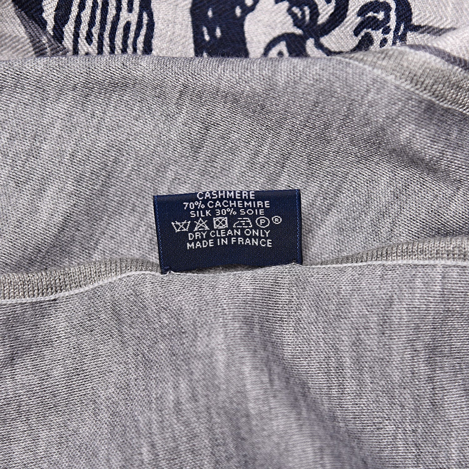 Hermes Cashmere Silk Double Jeu Suite Et Poursuite Scarf Gris Chine Marine Gris 5 of 5