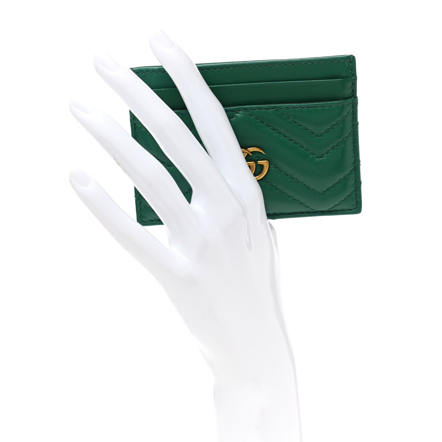 Calfskin Matelasse GG Marmont Card Holder Emerald Green