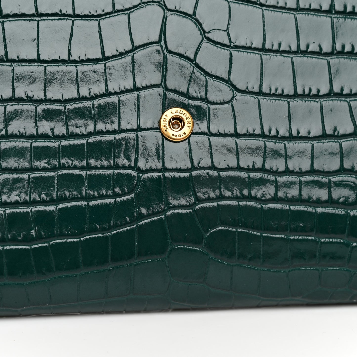 Calfskin Crocodile Embossed Monogram Cassandre Flap Pouch Foliage Green
