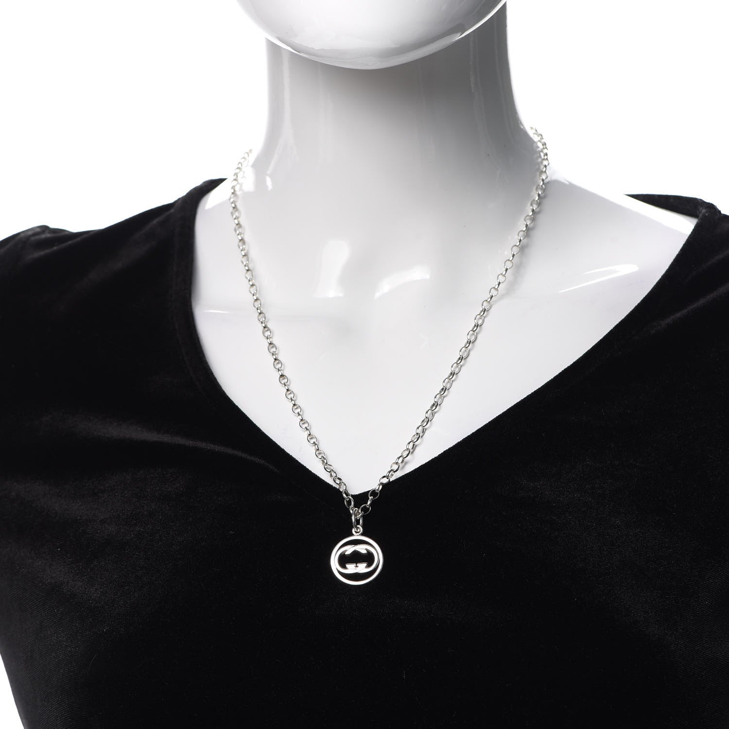 Gucci Sterling Silver Interlocking Circle GG Pendant Necklace 2 of 4
