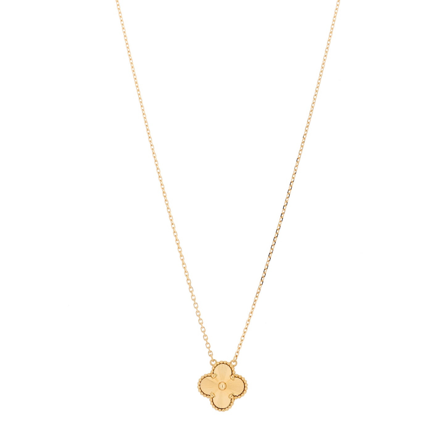 18K Yellow Gold Guilloche Vintage Alhambra Pendant Necklace