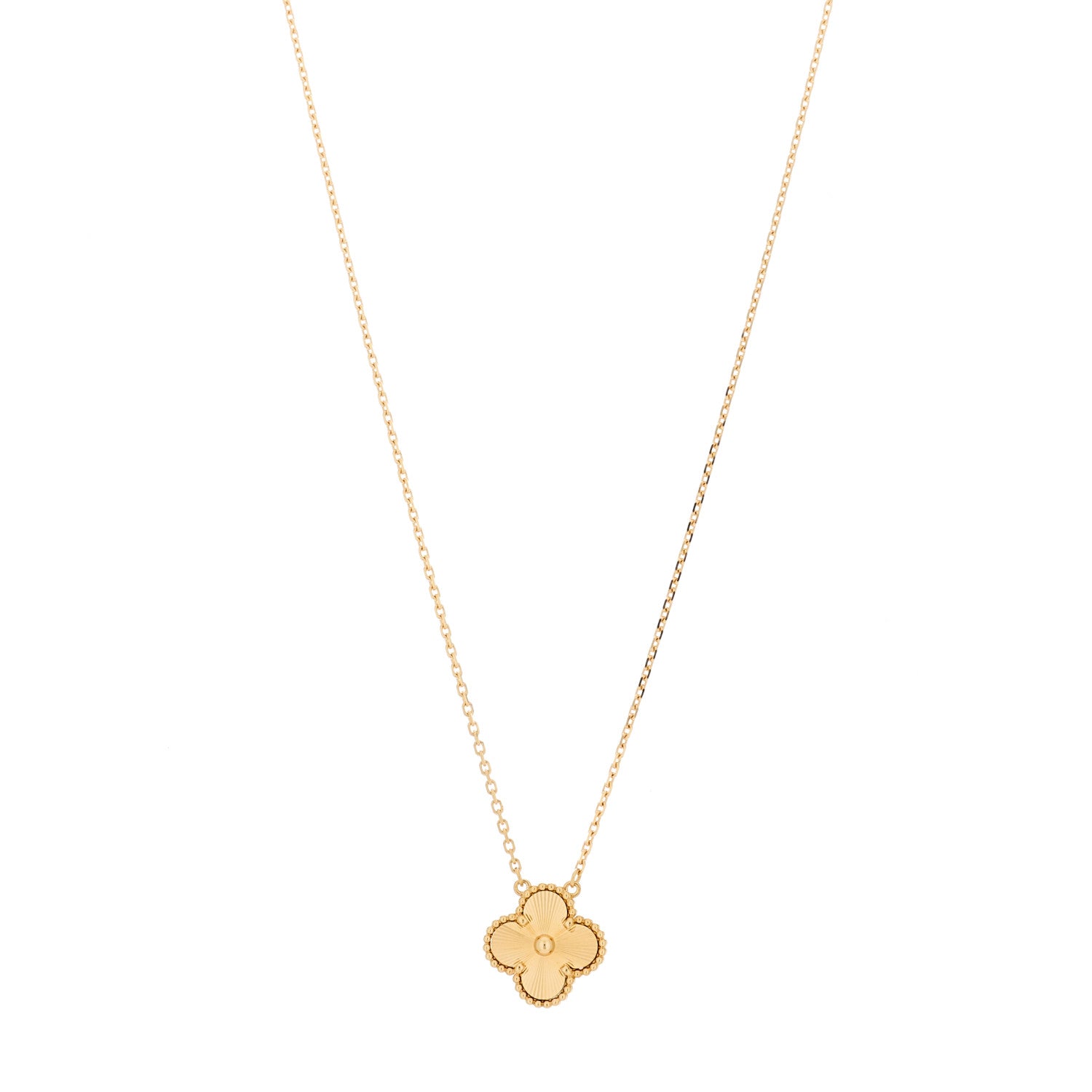 Van Cleef & Arpels 18K Yellow Gold Guilloche Vintage Alhambra Pendant Necklace 1 of 6