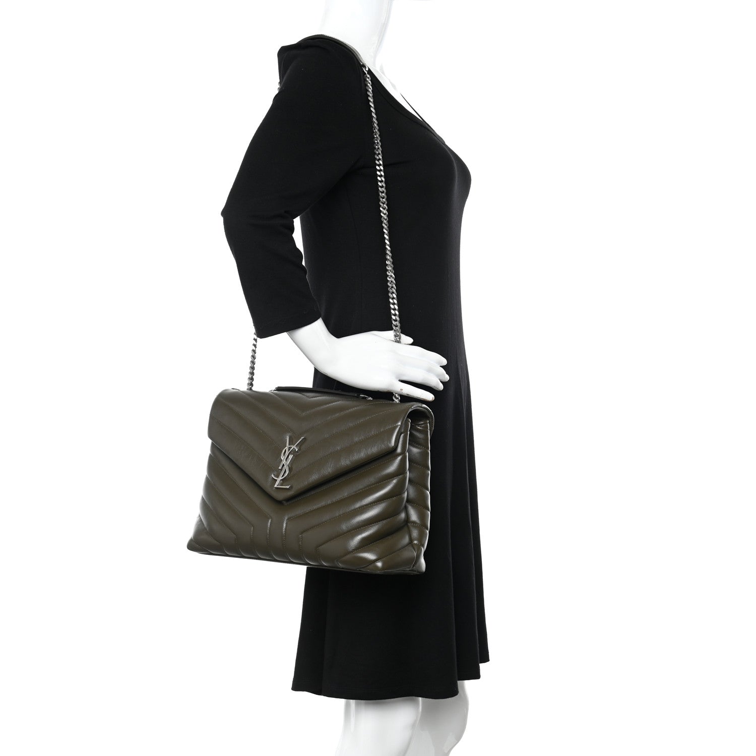 Saint Laurent Calfskin Y Quilted Monogram Medium Loulou Chain Satchel Military Olive 2 of 15