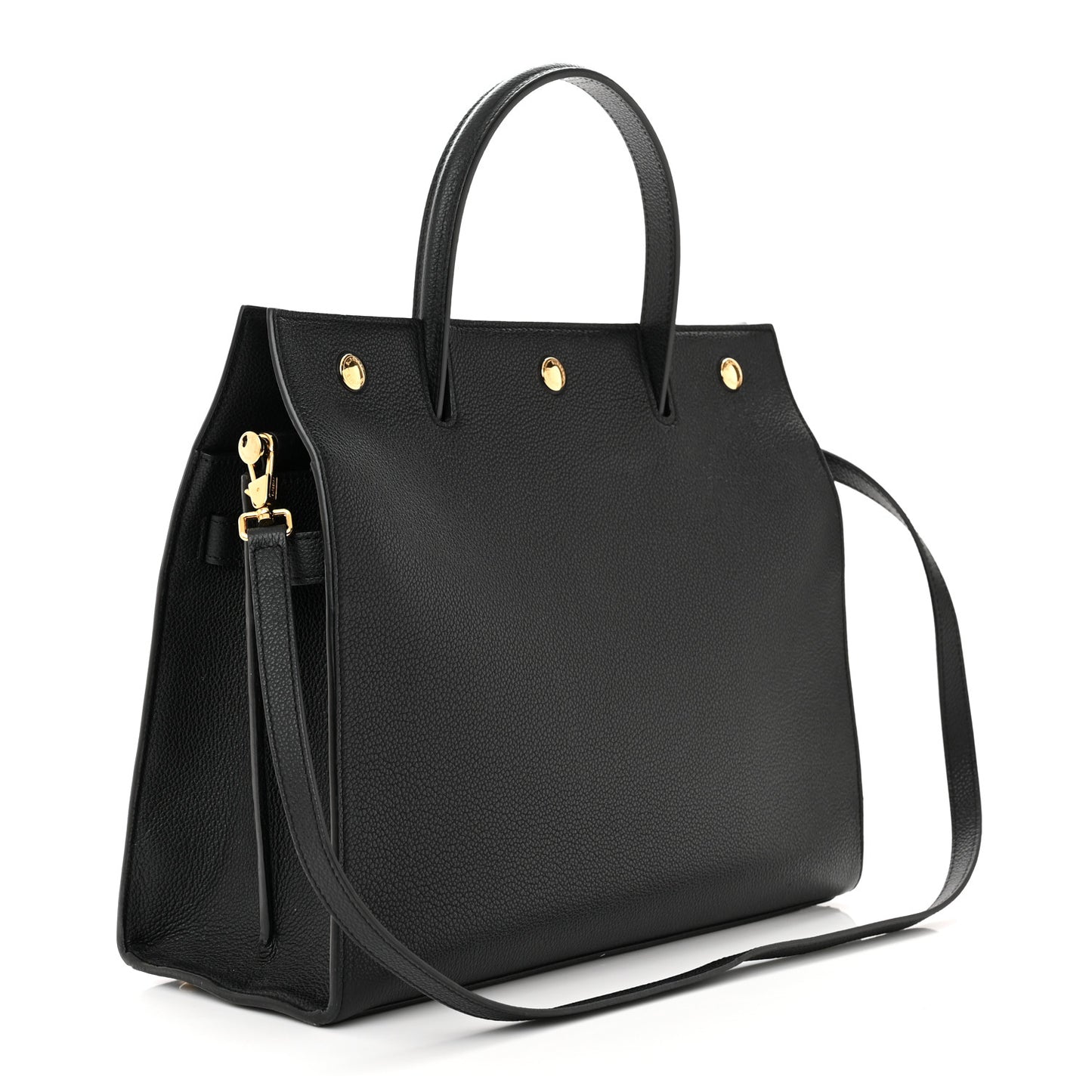 Grainy Calfskin Medium Title Bag Black
