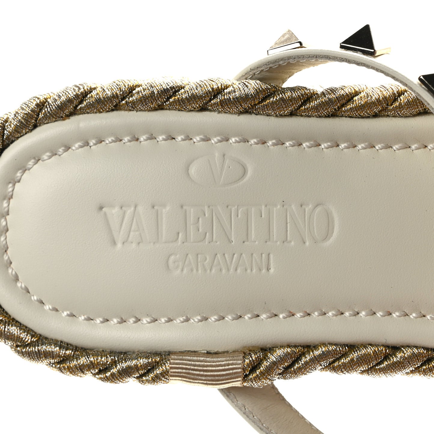 Calfskin Rockstud Ankle Strap Torchon Espadrille Caged 30/55mm Sandals 37 Light Ivory