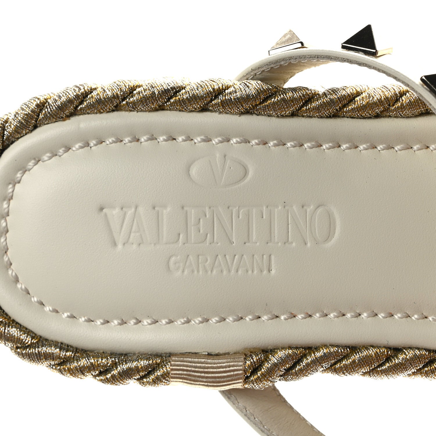 Valentino Garavani Calfskin Rockstud Ankle Strap Torchon Espadrille Caged 30/55mm Sandals 37 Light Ivory 7 of 7