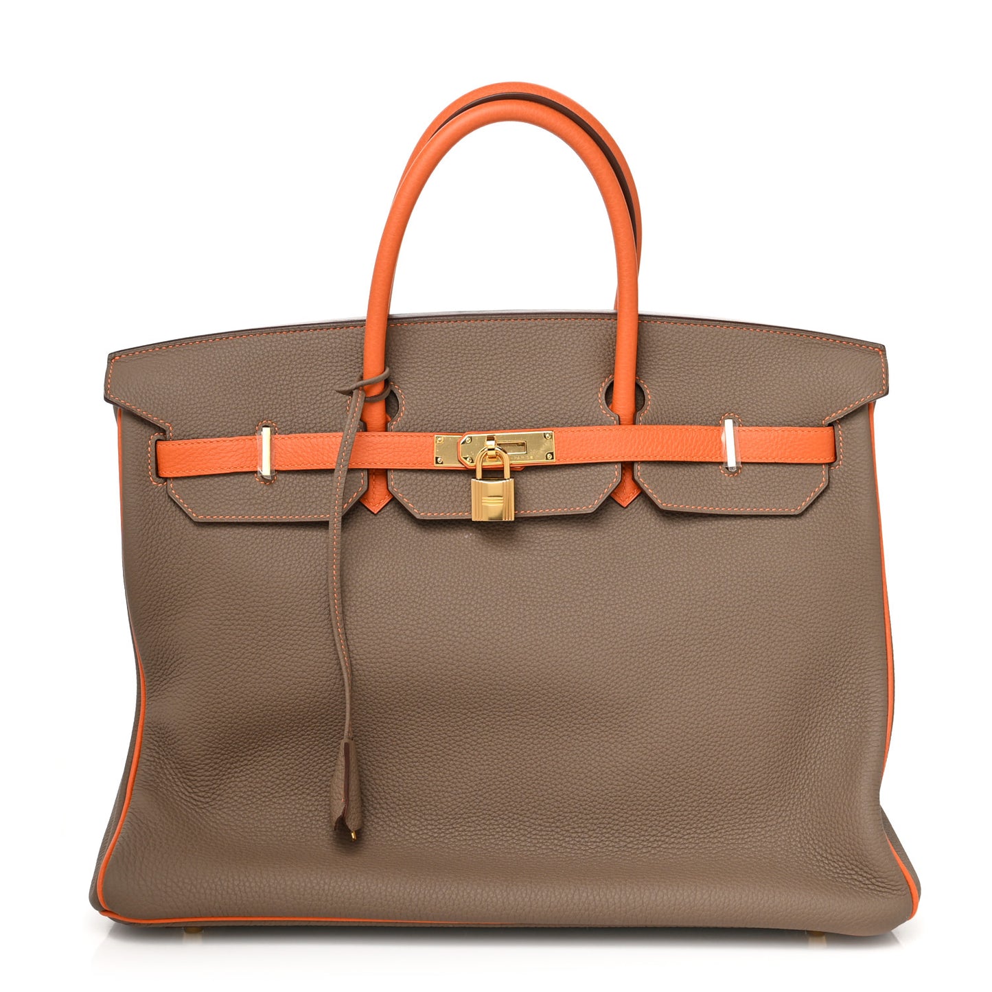 Togo Bi Color Horseshoe Birkin 40 Etoupe Orange