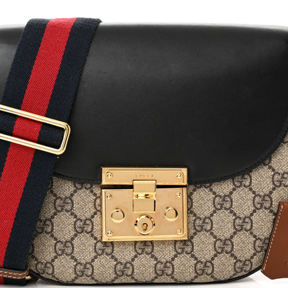 Gucci GG Supreme Monogram Web Medium Padlock Messenger Shoulder Bag Black 8 of 11