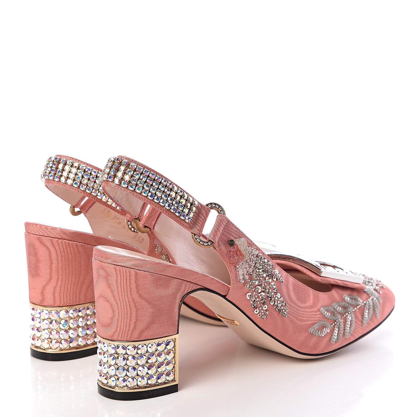 Moire Fabric Eyes Crystal Square G Madelyn Slingbacks 41 New Blush