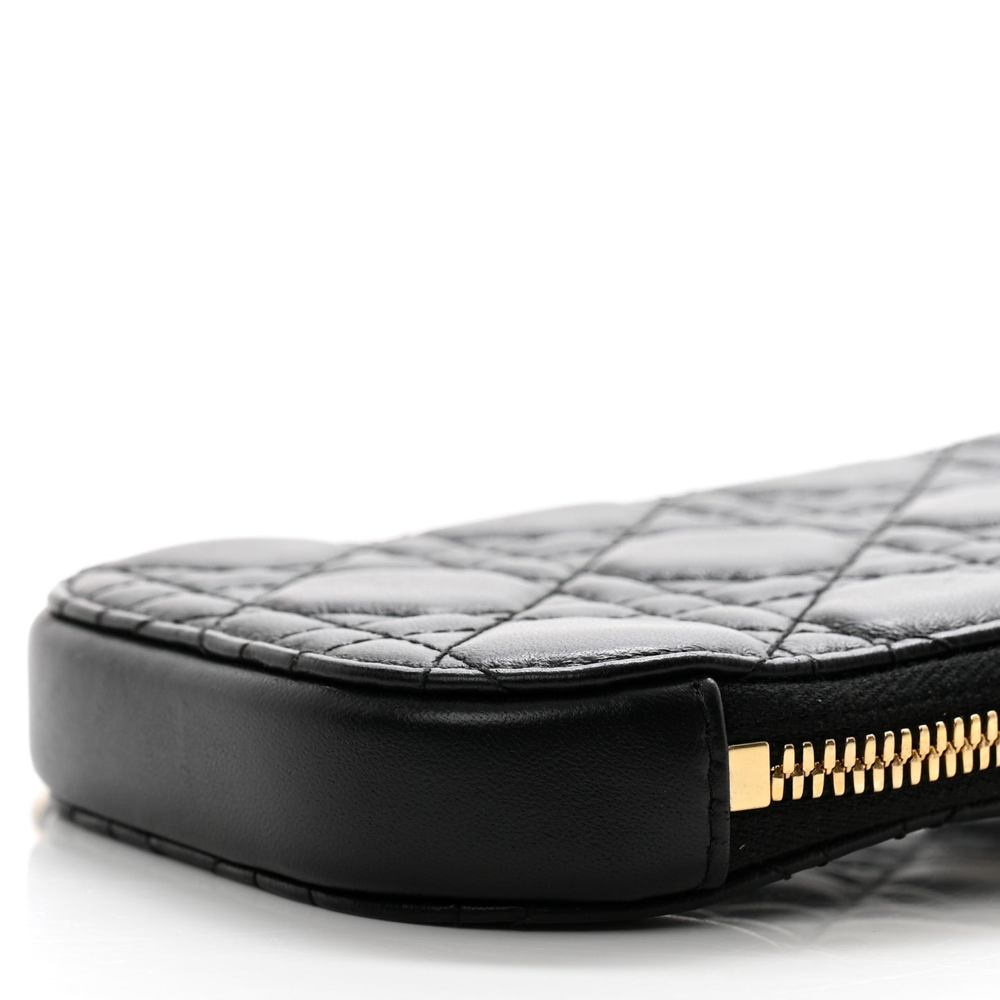 Lambskin Cannage Lady Dior Phone Holder Black