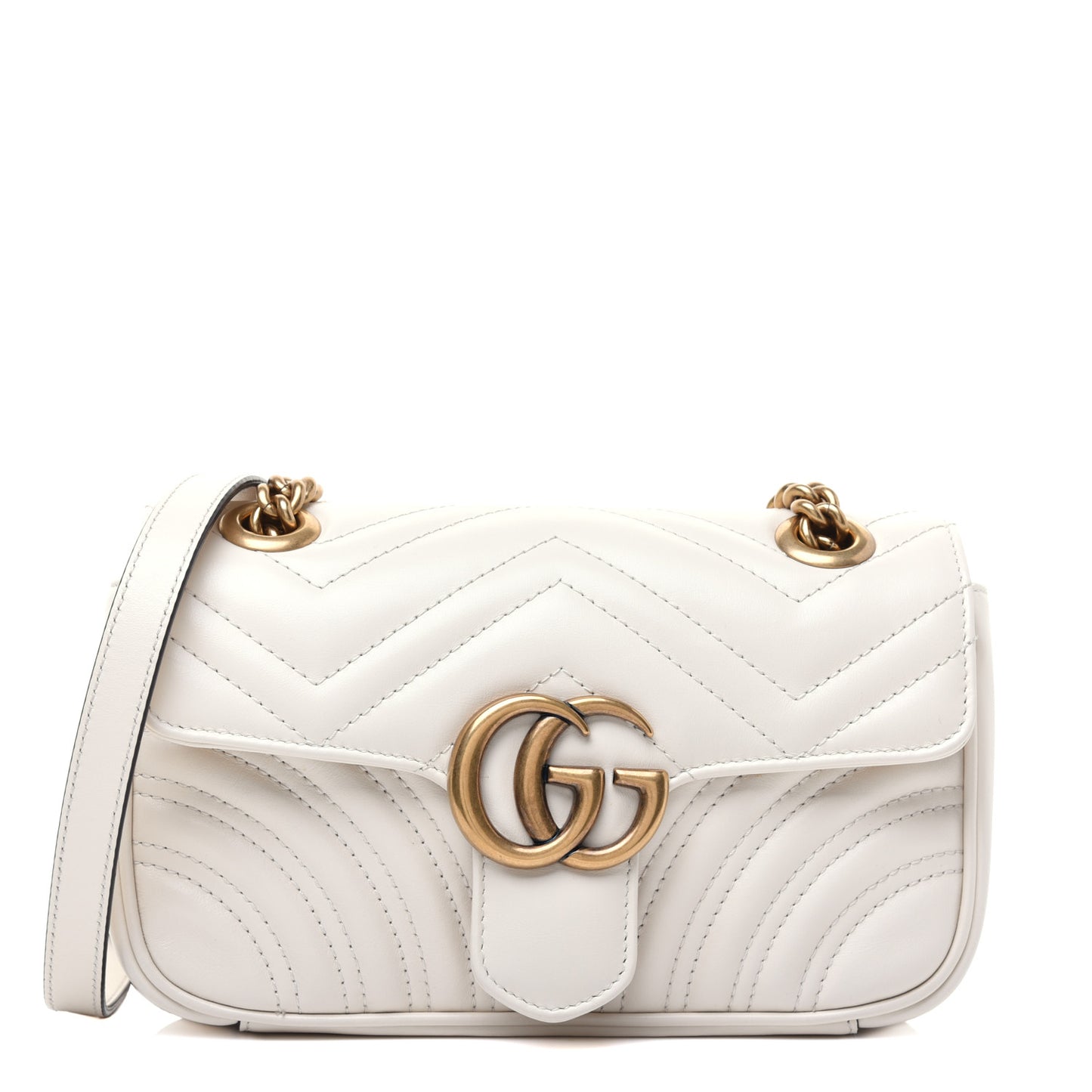 Calfskin Matelasse Mini GG Marmont Shoulder Bag White
