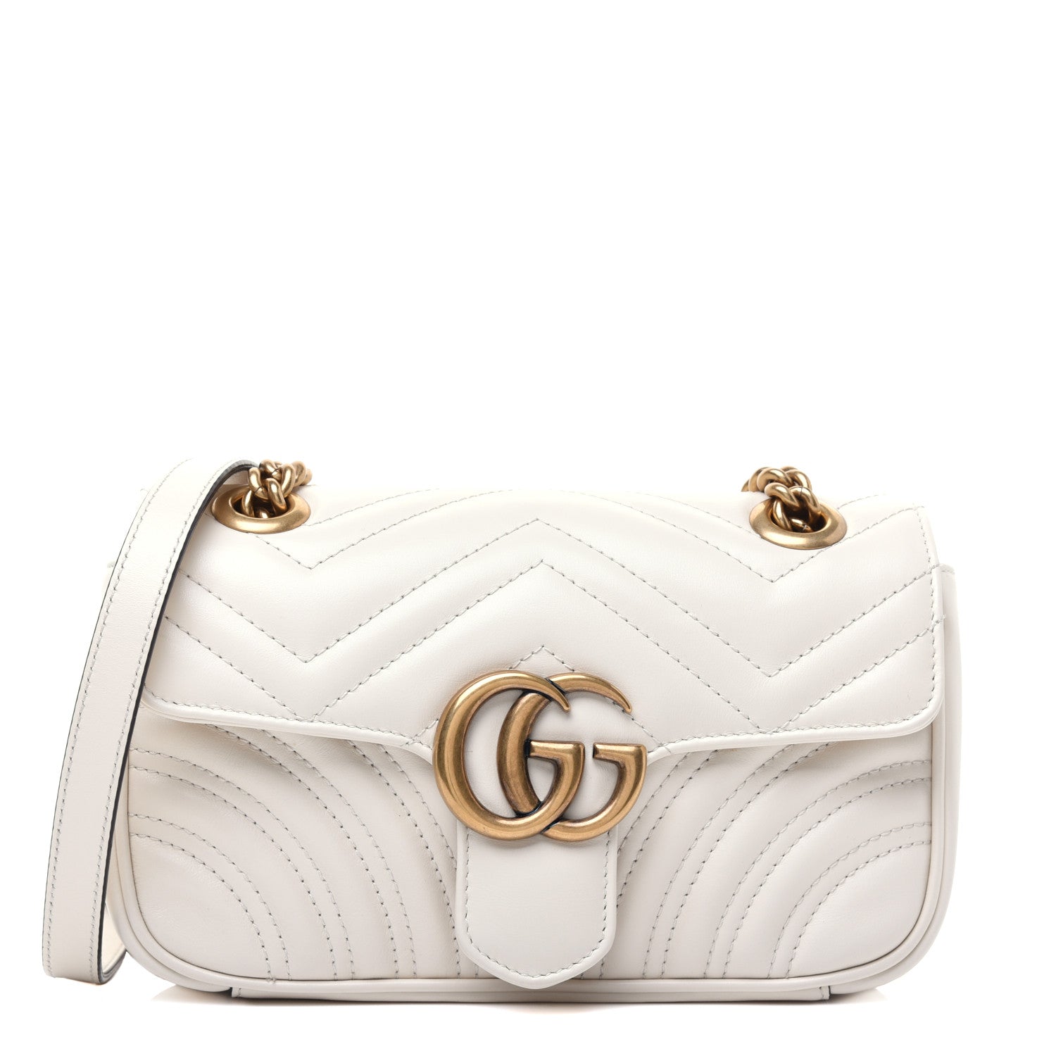 Gucci Calfskin Matelasse Mini GG Marmont Shoulder Bag White 1 of 18
