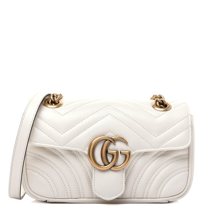 Gucci Calfskin Matelasse Mini GG Marmont Shoulder Bag White 2 of 18
