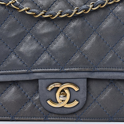 Chanel Calfskin Stitched Two Tone Flap Blue 23 of 23