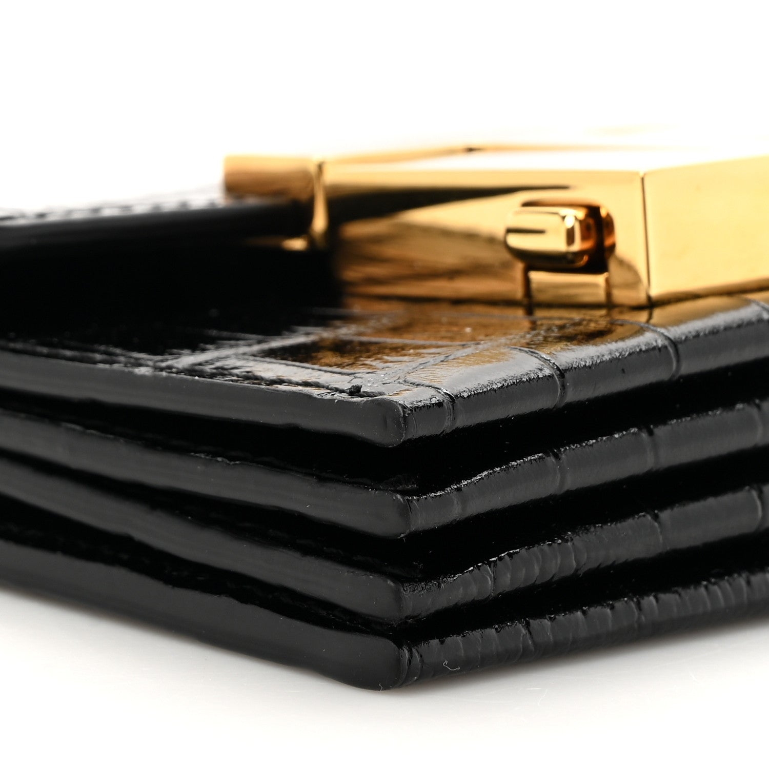 Tom Ford Calfskin Crocodile Embossed Mini T Clasp Accordion Wallet With Strap Black 9 of 9