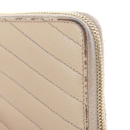 Saint Laurent Grain De Poudre Matelasse Chevron Monogram Zip Around Wallet Nude Powder 13 of 15
