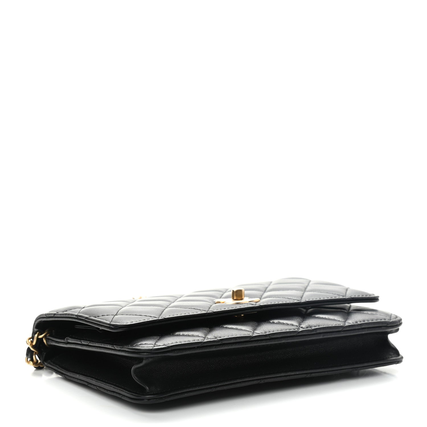 Chanel Lambskin Quilted CC Pearl Crush Wallet on Chain WOC Black 4 of 10