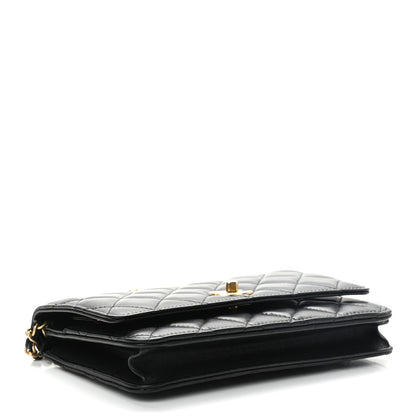 Chanel Lambskin Quilted CC Pearl Crush Wallet on Chain WOC Black 4 of 10
