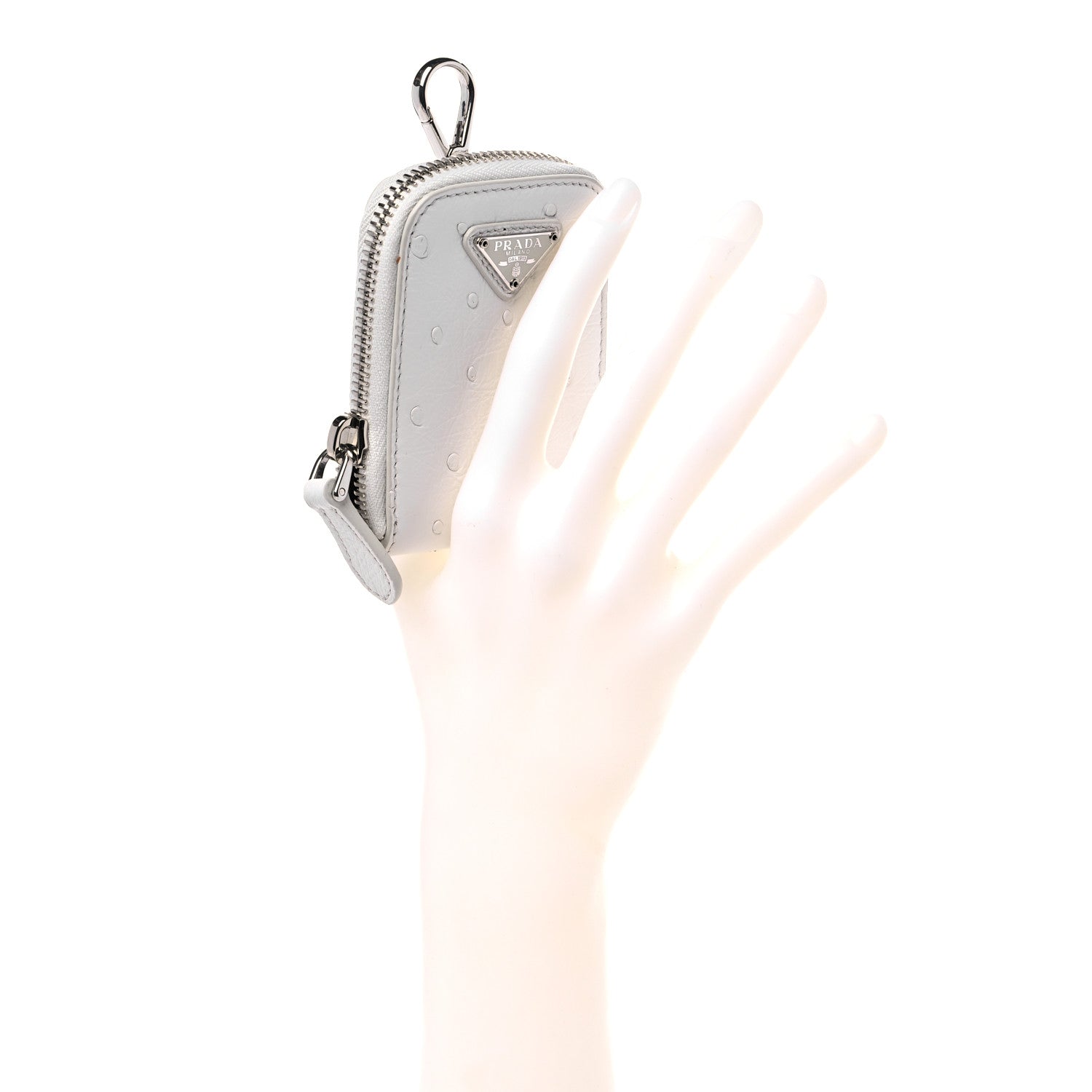 Prada Ostrich Zip Around Mini Pouch White 2 of 6