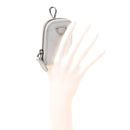 Prada Ostrich Zip Around Mini Pouch White 2 of 6