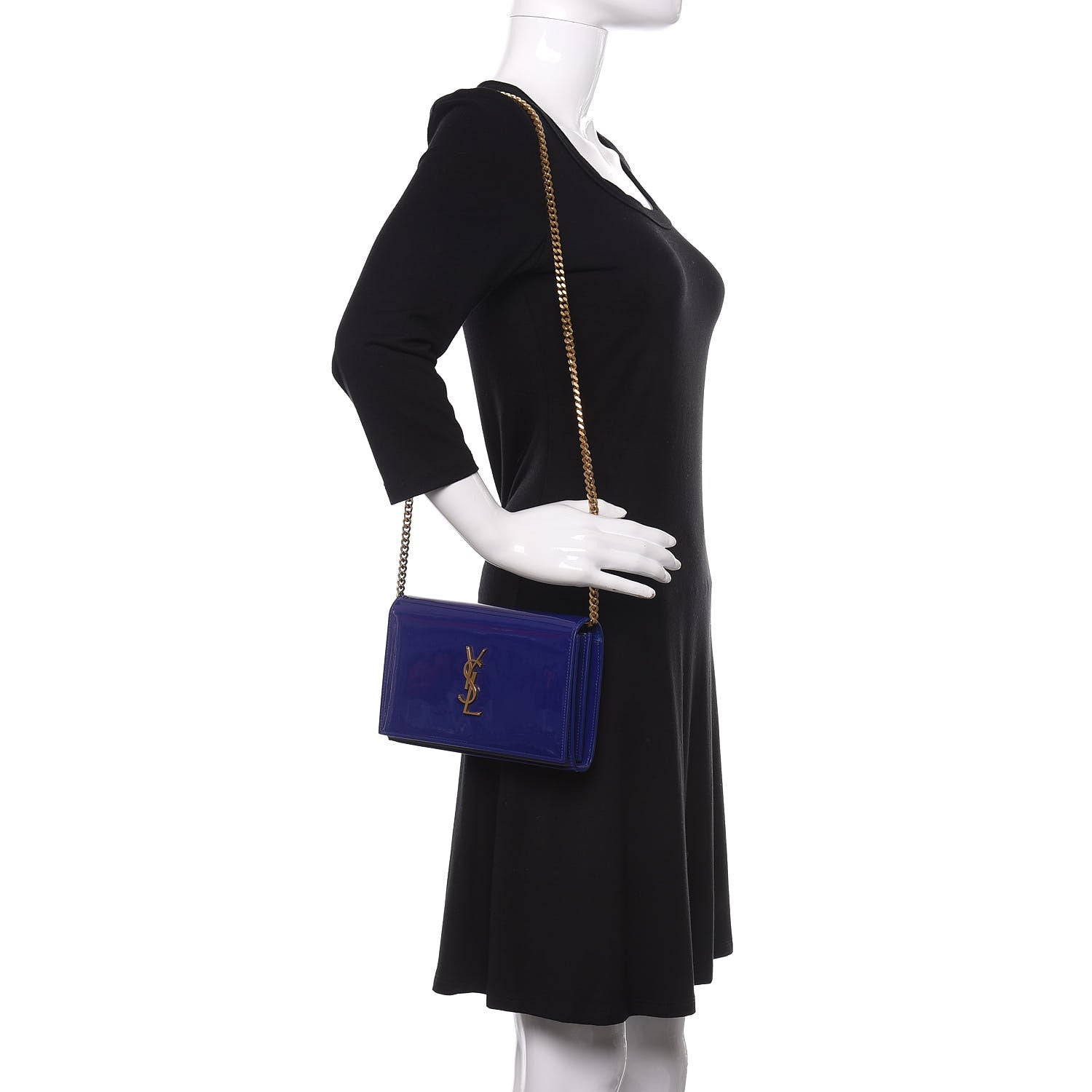 Saint Laurent Patent Calfskin Monogram Kate Wallet On Chain Royal Blue 2 of 10