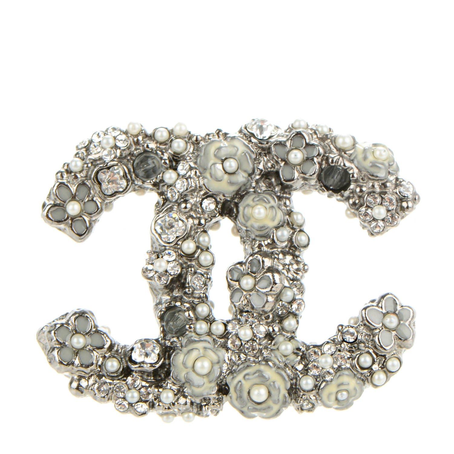 Chanel Enamel Crystal CC Camellia Flower Brooch 1 of 5