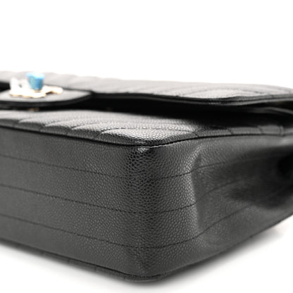 Chanel Caviar Chevron Quilted Medium Double Flap Black 10 of 11