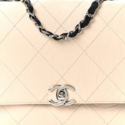Chanel Aged Calfskin Grosgrain Quilted Chain CC Flap Ivory Black 8 of 10