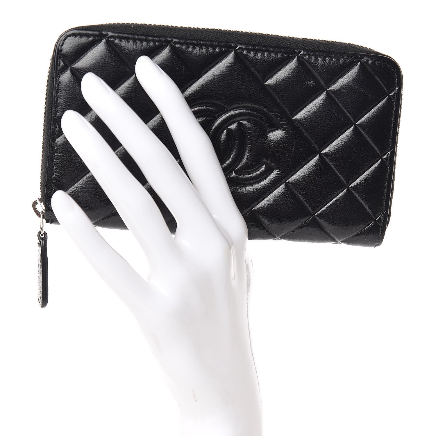Chanel Calfskin Quilted Small Diamond CC Zip Around Wallet Black 2 of 8