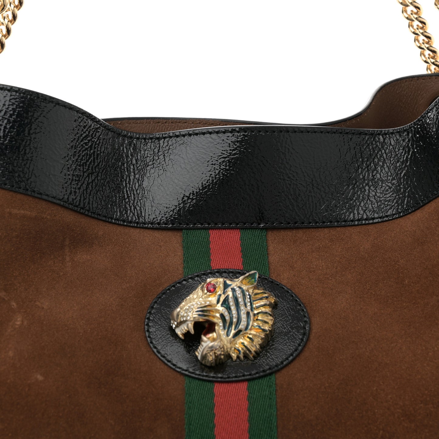 Suede Patent Large Rajah Chain Tote Nocciola Black