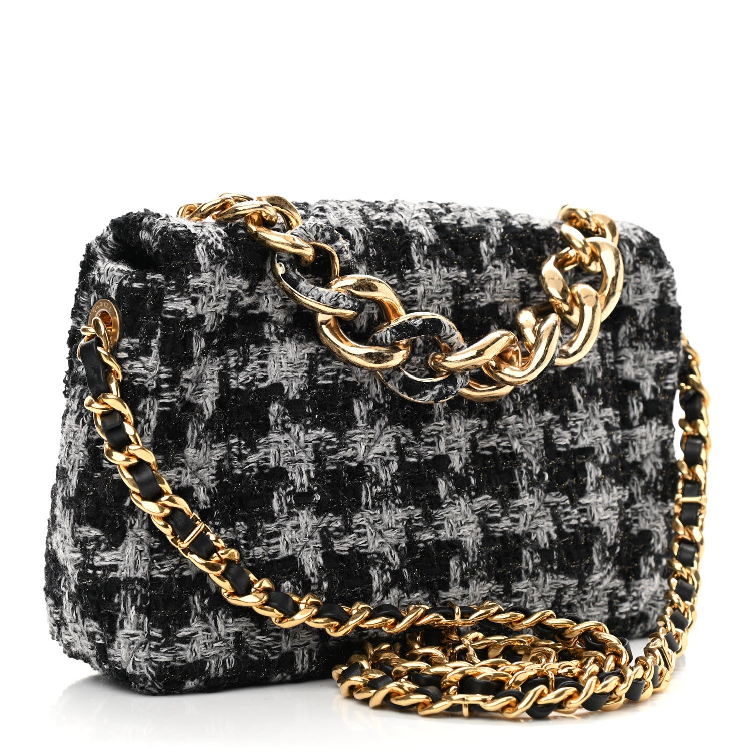 Chanel Wool Tweed Quilted Elegant Chain Flap Black Grey 3 of 11
