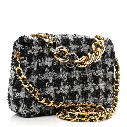 Chanel Wool Tweed Quilted Elegant Chain Flap Black Grey 3 of 11