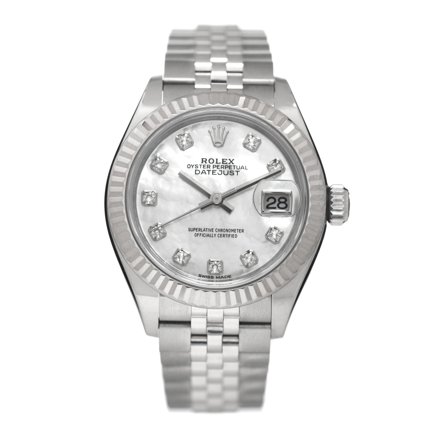 Stainless Steel 18K White Gold Diamond Mother of Pearl 28mm Oyster Perpetual Datejust Watch 279174