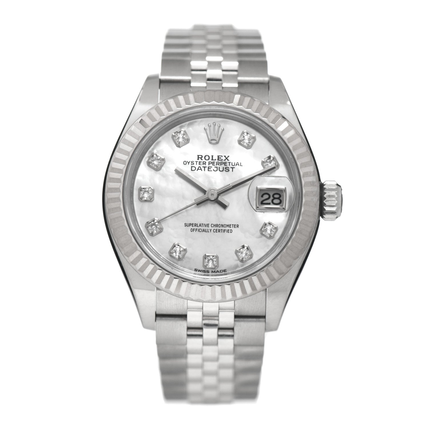 Rolex Stainless Steel 18K White Gold Diamond Mother of Pearl 28mm Oyster Perpetual Datejust Watch 279174 1 of 4