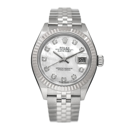 Rolex Stainless Steel 18K White Gold Diamond Mother of Pearl 28mm Oyster Perpetual Datejust Watch 279174 1 of 4