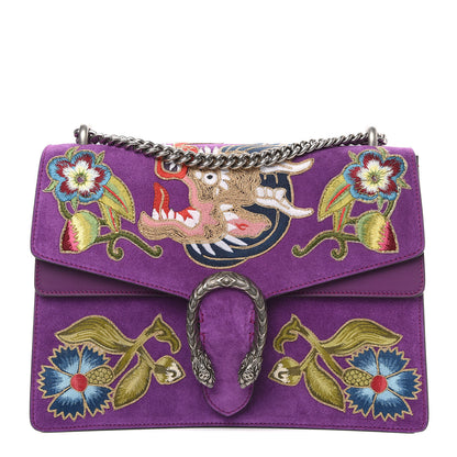 Gucci Suede Dragon Embroidered Medium Dionysus Shoulder Bag Bright Purple Multicolor 1 of 11