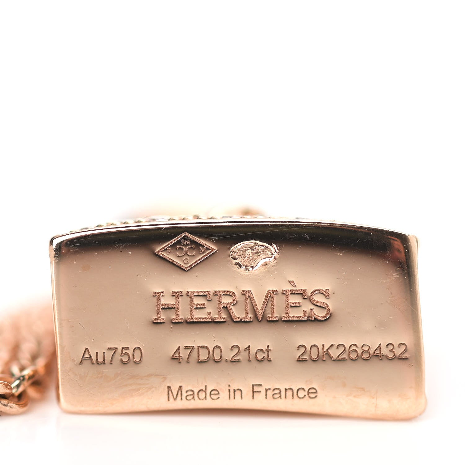 Hermes 18K Rose Gold Diamond Kelly Amulette Pendant Necklace 4 of 5