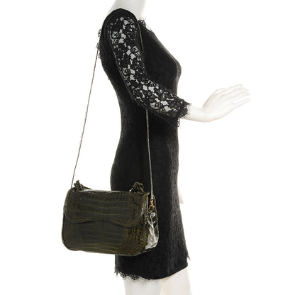 Nancy Gonzalez Crocodile Flap Shoulder Bag Olive 2 of 7