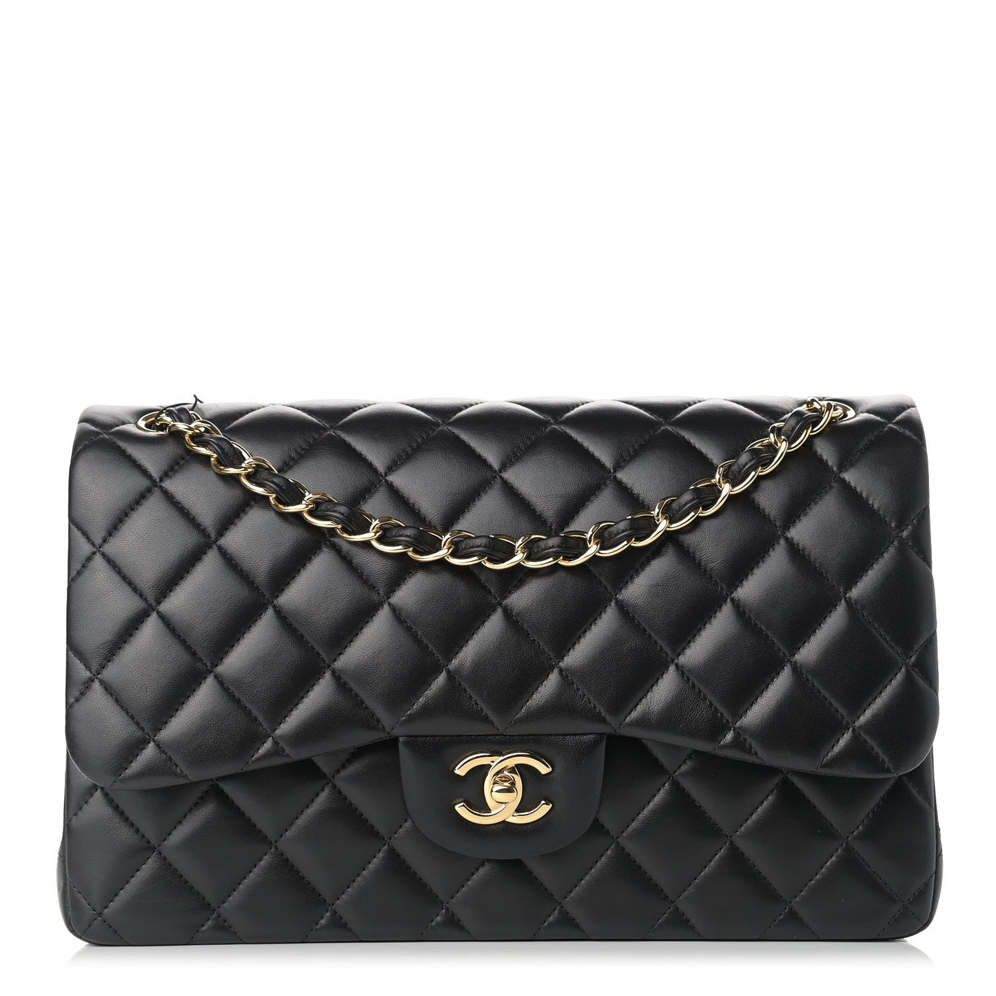 Lambskin Quilted Jumbo Double Flap Black