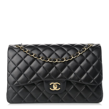 Chanel Lambskin Quilted Jumbo Double Flap Black 1 of 10