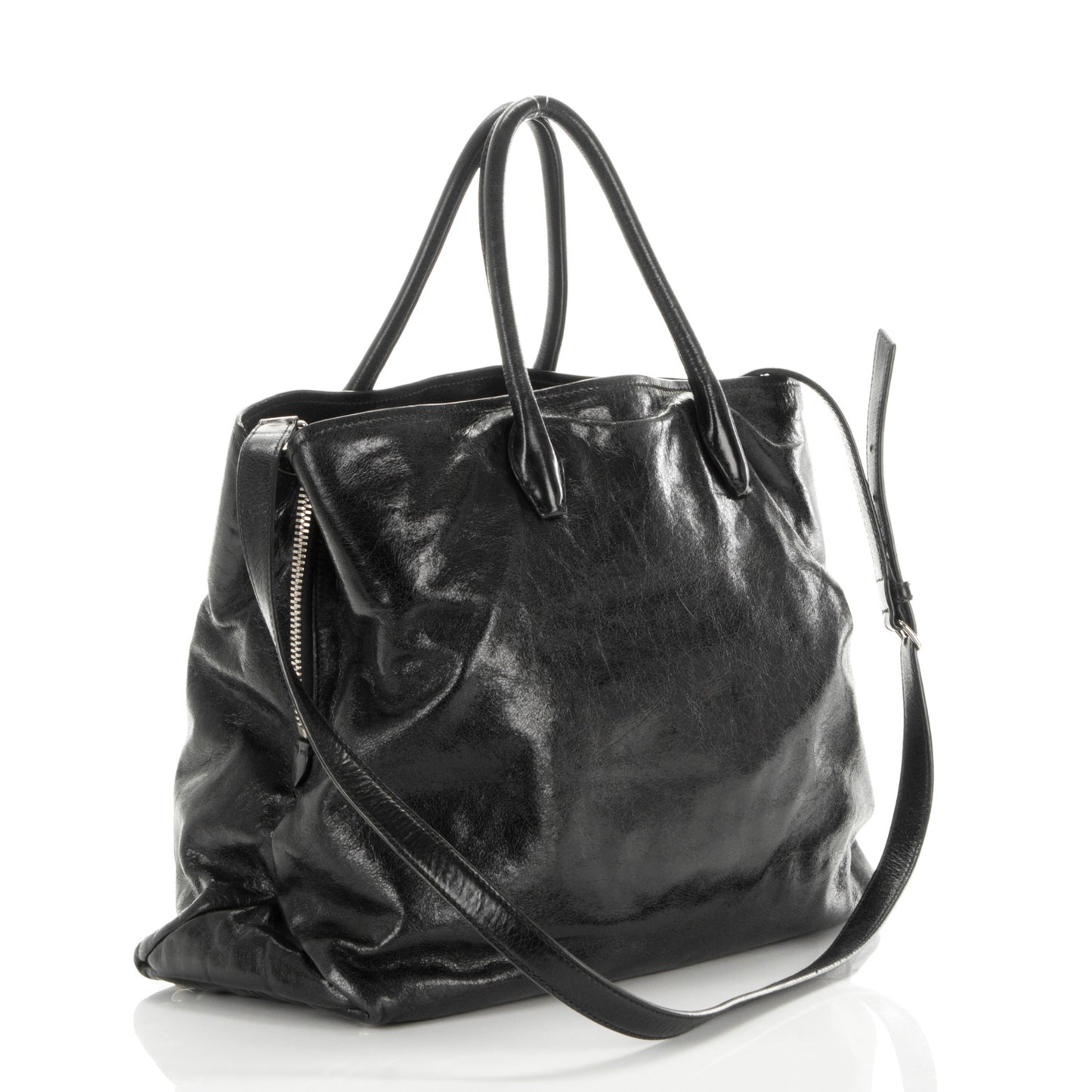 Vitello Shine Top Handle Tote Nero Black