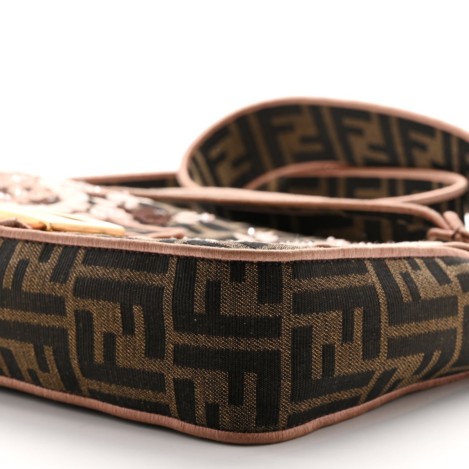 Fendi Fabric Jacquard FF 1974 Paisley Embroidered Baguette Tobacco Moro Rosa Quarzo Multicolor 9 of 10