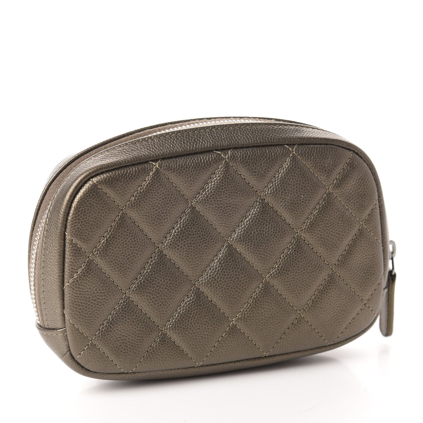 Metallic Caviar Quilted Small Curvy Pouch Cosmetic Case Bronze