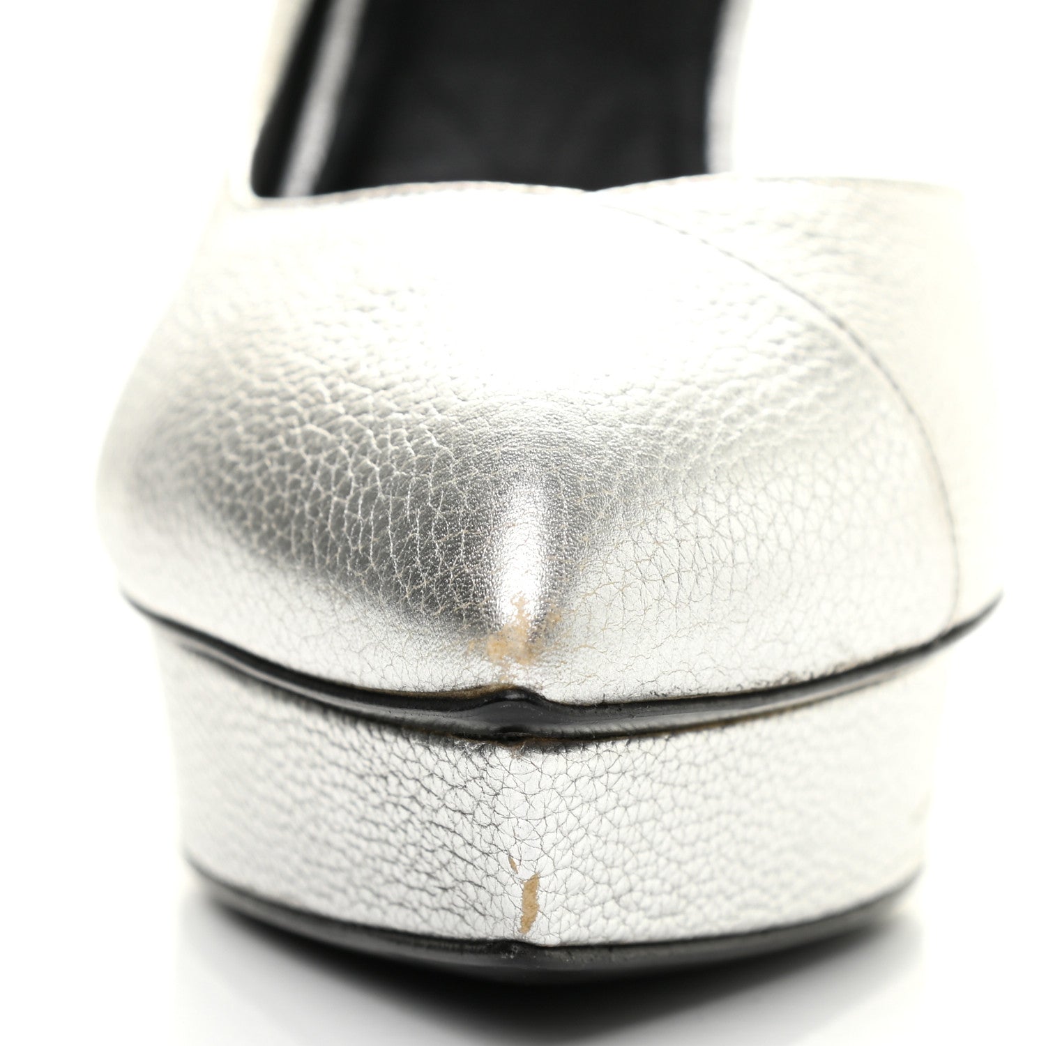 Saint Laurent Metallic Grained Calfskin Janis 105 D'Orsay Pumps 36.5 Argento 13 of 18