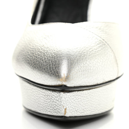 Saint Laurent Metallic Grained Calfskin Janis 105 D'Orsay Pumps 36.5 Argento 13 of 18