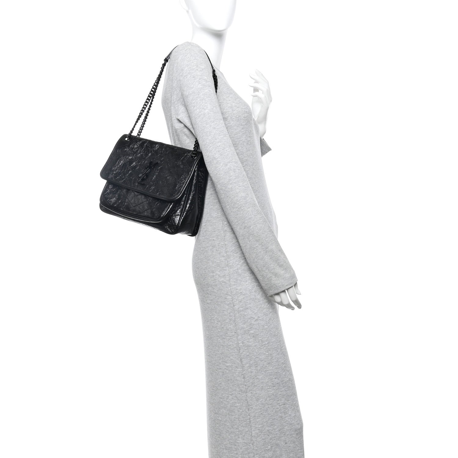 Saint Laurent Crinkled Calfskin Matelasse Monogram Medium Niki Chain Satchel Black 2 of 10